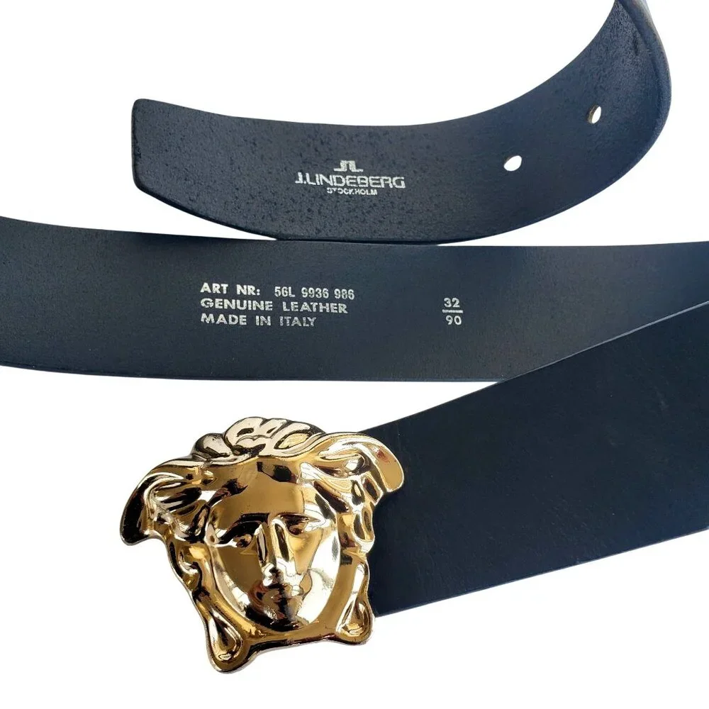 J Lindeberg Stockholm Vintage Leather Black Belt 32 Metal Mercury Buckle M - Picture 7 of 10